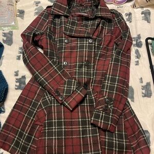 Urban Republic women’s M Red and Black Plaid Pea Coat